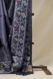 Carbon Black Jamdani Tussar Silk Saree - SRCBJTSS0015