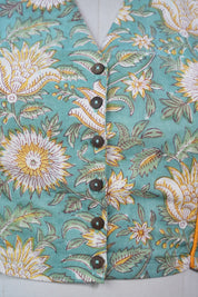 Aqua Green HBP Cotton V-Neck Blouse - SRAGCVNB136