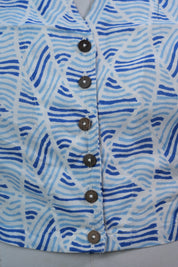 White & Blue HBP Cotton V-Neck Blouse - SRWBCVNB140