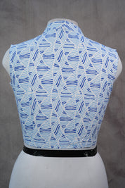 White & Blue HBP Cotton V-Neck Blouse - SRWBCVNB140