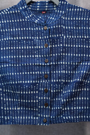 Navy Blue Stand Collar HBP Cotton Blouse - SRNBSCCB148