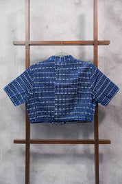 Navy Blue Stand Collar HBP Cotton Blouse - SRNBSCCB148