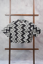 Grey-Black Stand Collar HBP Cotton Blouse - SRGBSCCB152