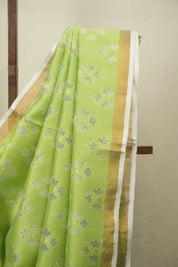 Parrot Green Bengal Cotton Silk Jamdani Saree - SRPGBCSJS04