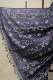 Carbon Black Jamdani Tussar Silk Saree - SRCBJTSS0015