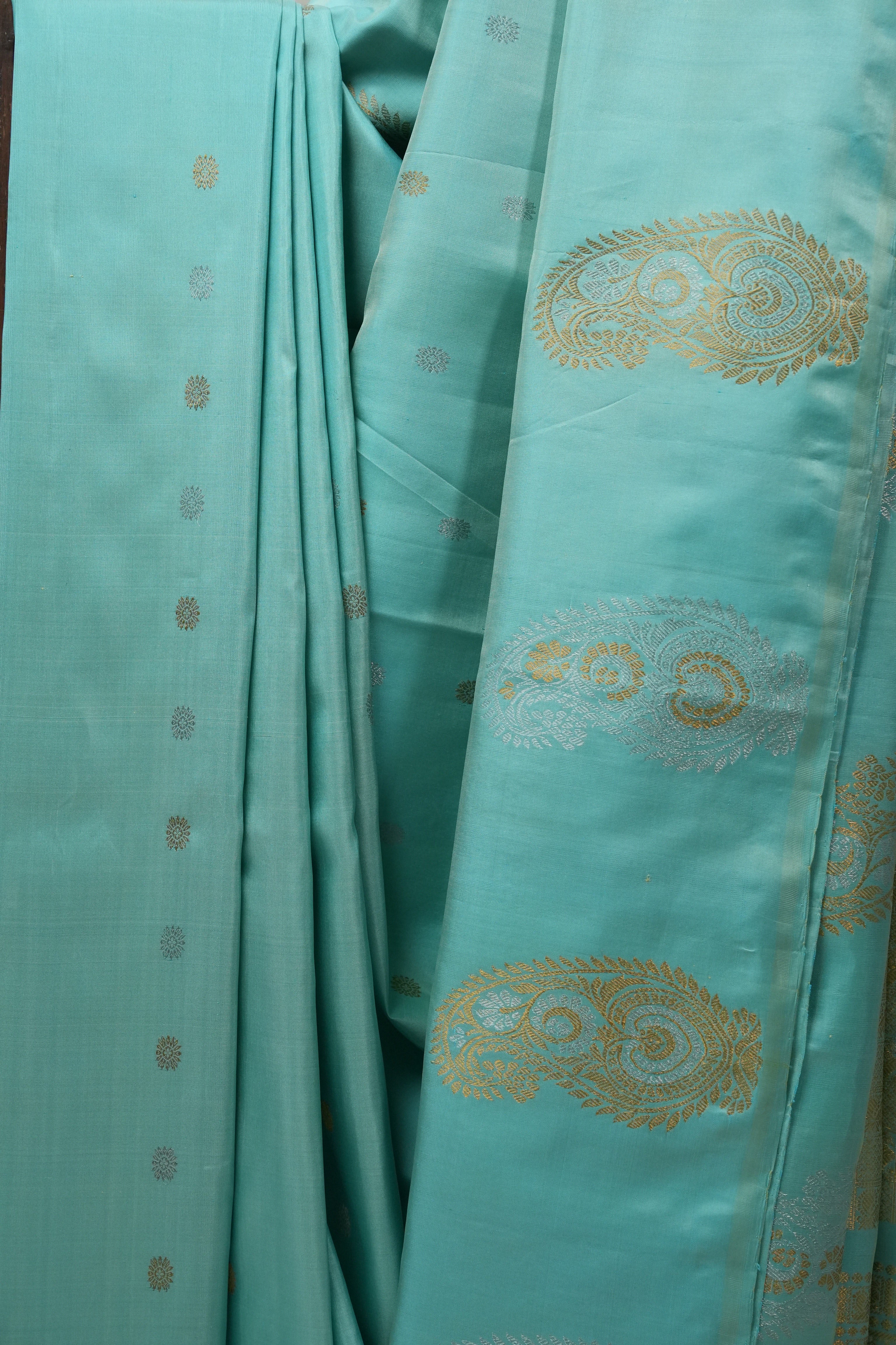 Aqua Blue Gadwal Silk Saree - SRABGSS476