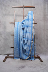 Blue HBP Chanderi Cotton Silk Saree With Maheshwari Border (DEFECT) - SRBCS144-PI