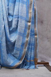 Blue HBP Chanderi Cotton Silk Saree With Maheshwari Border - SRBCS144-PI