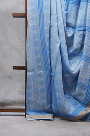 Blue HBP Chanderi Cotton Silk Saree With Maheshwari Border - SRBCS144-PI