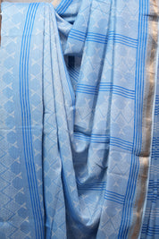 Blue HBP Chanderi Cotton Silk Saree With Maheshwari Border - SRBCS144-PI