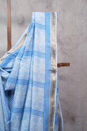 Blue HBP Chanderi Cotton Silk Saree With Maheshwari Border - SRBCS144-PI