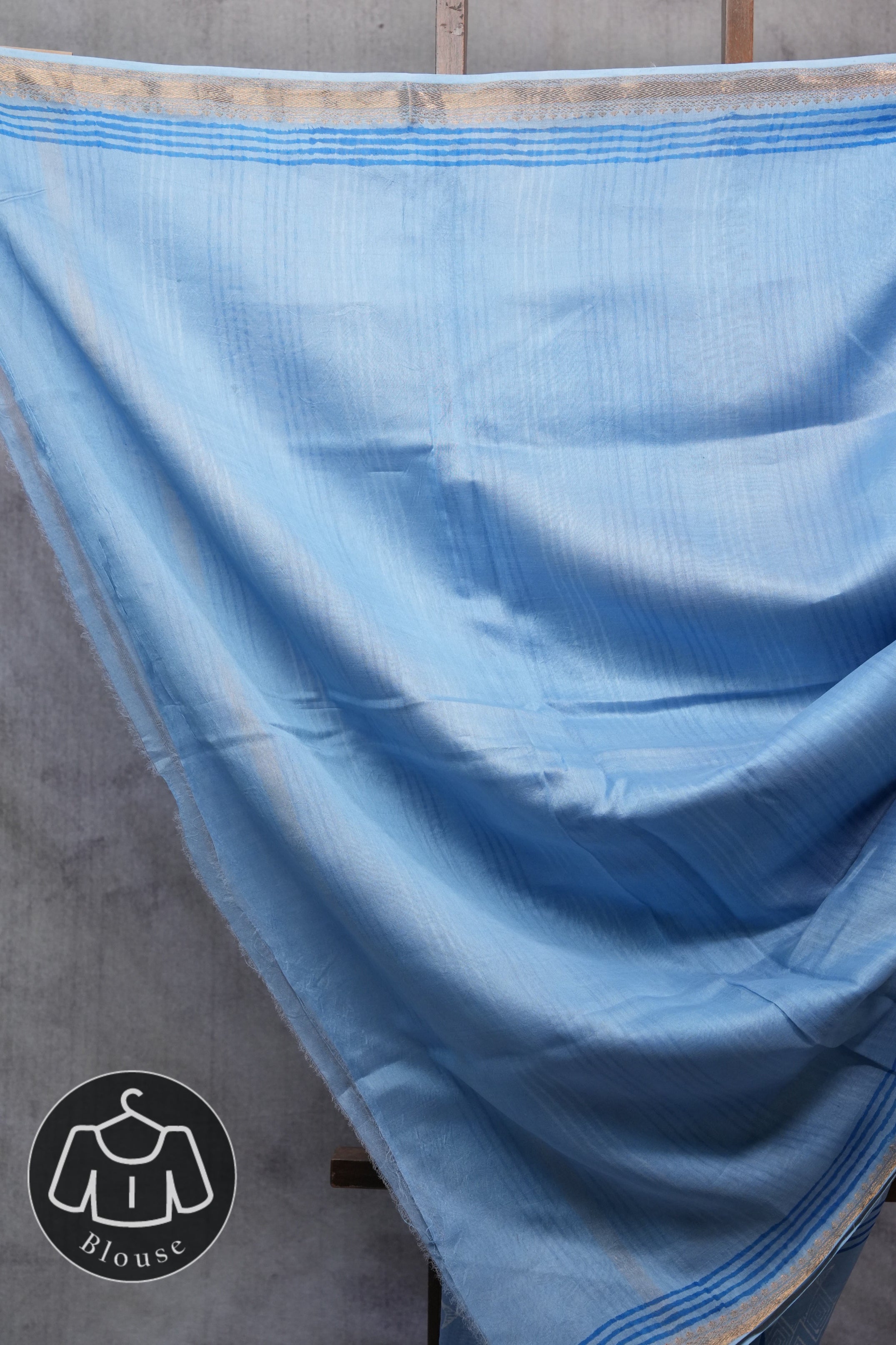 Blue HBP Chanderi Cotton Silk Saree With Maheshwari Border - SRBCS144-PI