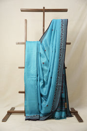 Aqua Blue Jamdani Tussar Silk Saree - SRABJTSS0021