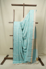 Aqua Bengal Cotton Silk Jamdani Saree - SRABCSJS02