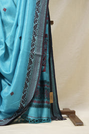 Aqua Blue Jamdani Tussar Silk Saree - SRABJTSS0021