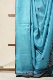 Aqua Blue Jamdani Tussar Silk Saree - SRABJTSS0021
