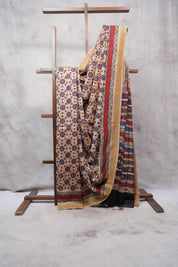 Cream HBP Chanderi Cotton Silk Saree With Ghicha Border - SRCCSS147-PI