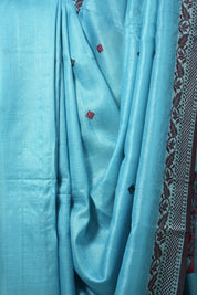 Aqua Blue Jamdani Tussar Silk Saree - SRABJTSS0021