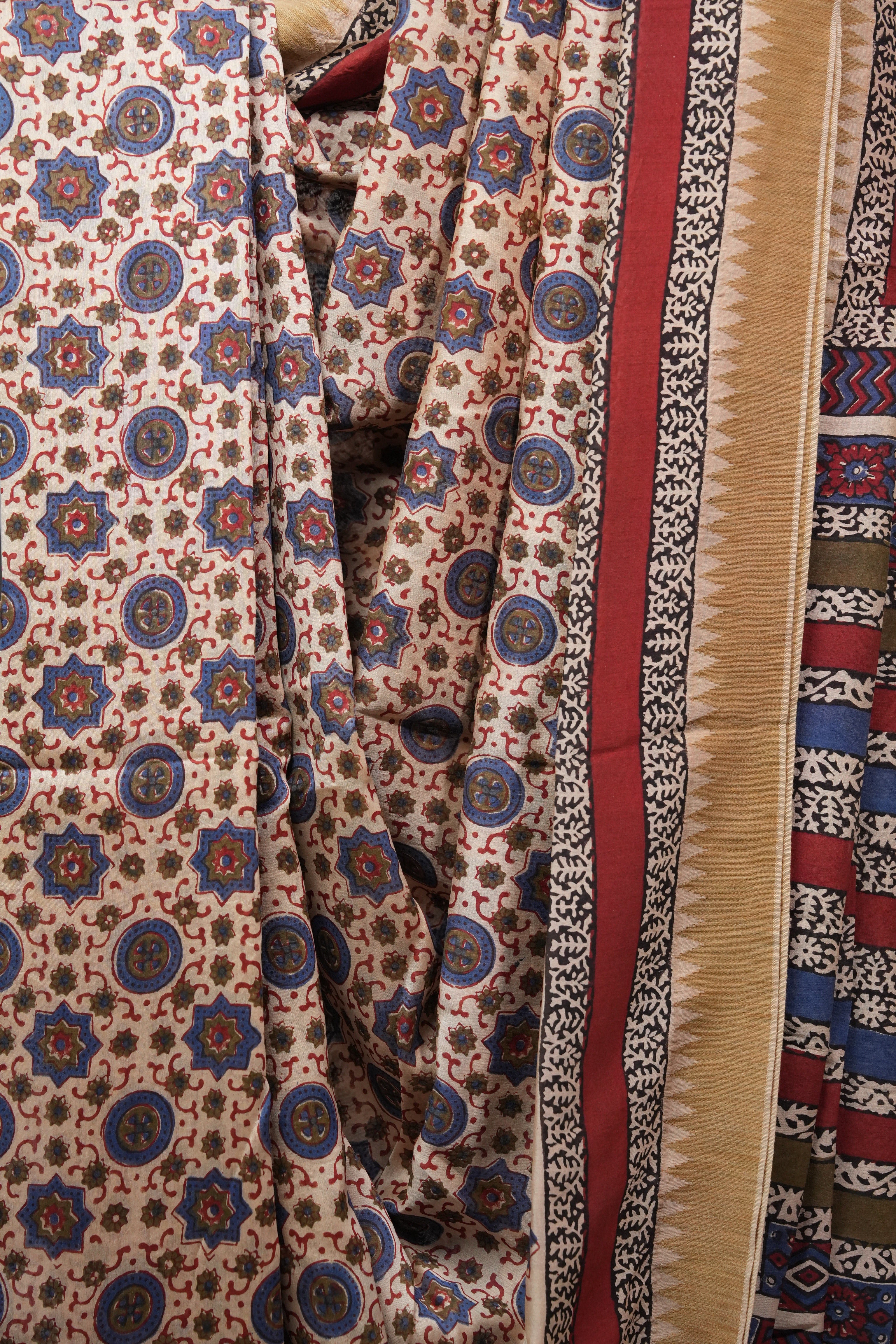 Cream HBP Chanderi Cotton Silk Saree With Ghicha Border - SRCCSS147-PI