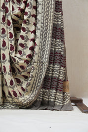 Cream HBP Modal Silk Saree - SRCMSS407