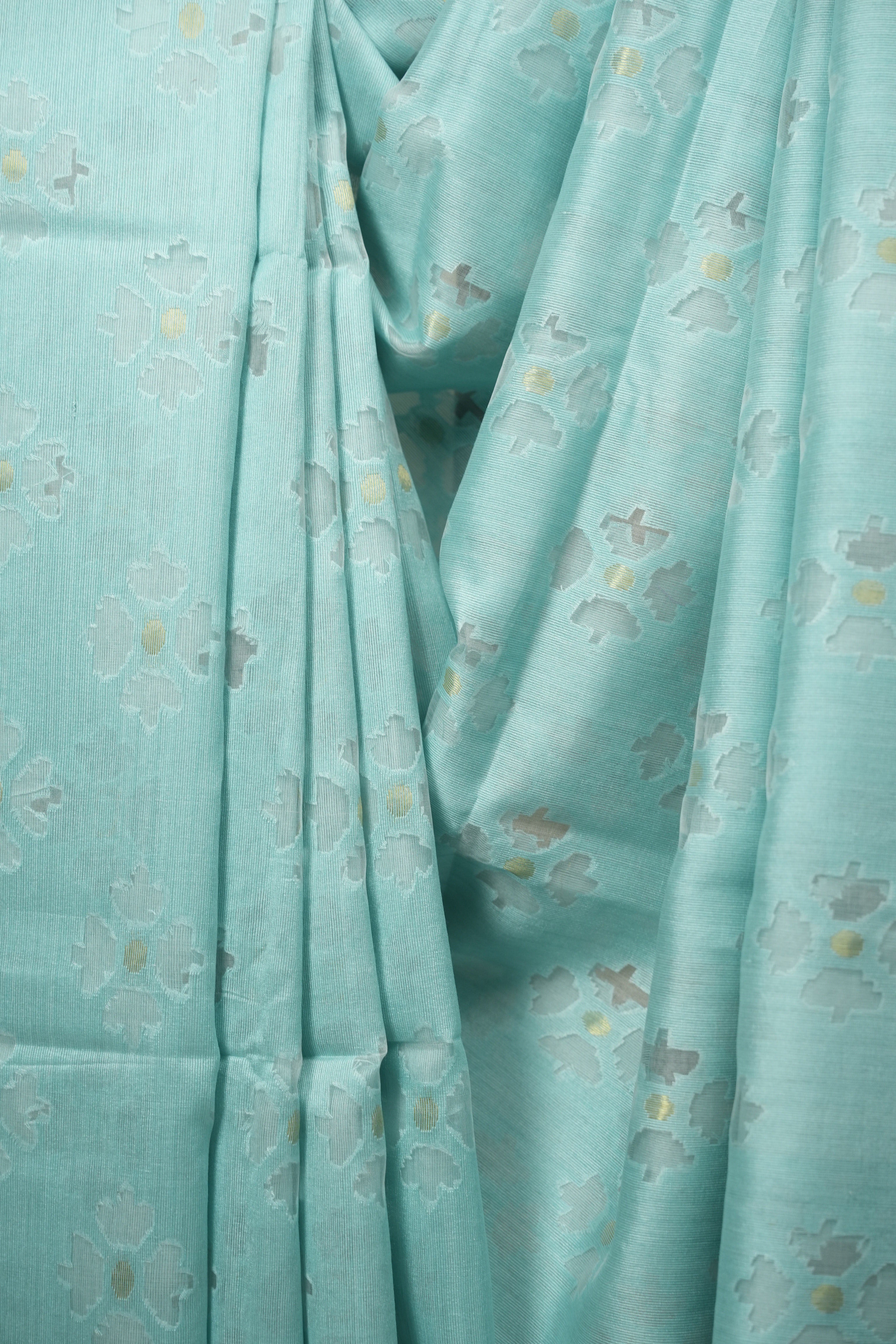 Aqua Bengal Cotton Silk Jamdani Saree - SRABCSJS02