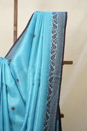 Aqua Blue Jamdani Tussar Silk Saree - SRABJTSS0021