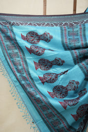 Aqua Blue Jamdani Tussar Silk Saree - SRABJTSS0021