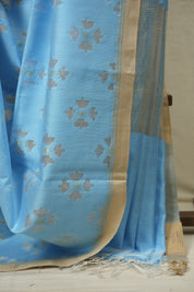 Blue Bengal Cotton Silk Jamdani Saree - SRBBCSJS09