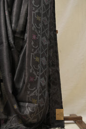 Black Jamdani Tussar Silk Saree - SRBJTSS0013