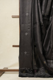 Black Jamdani Tussar Silk Saree - SRBJTSS0013