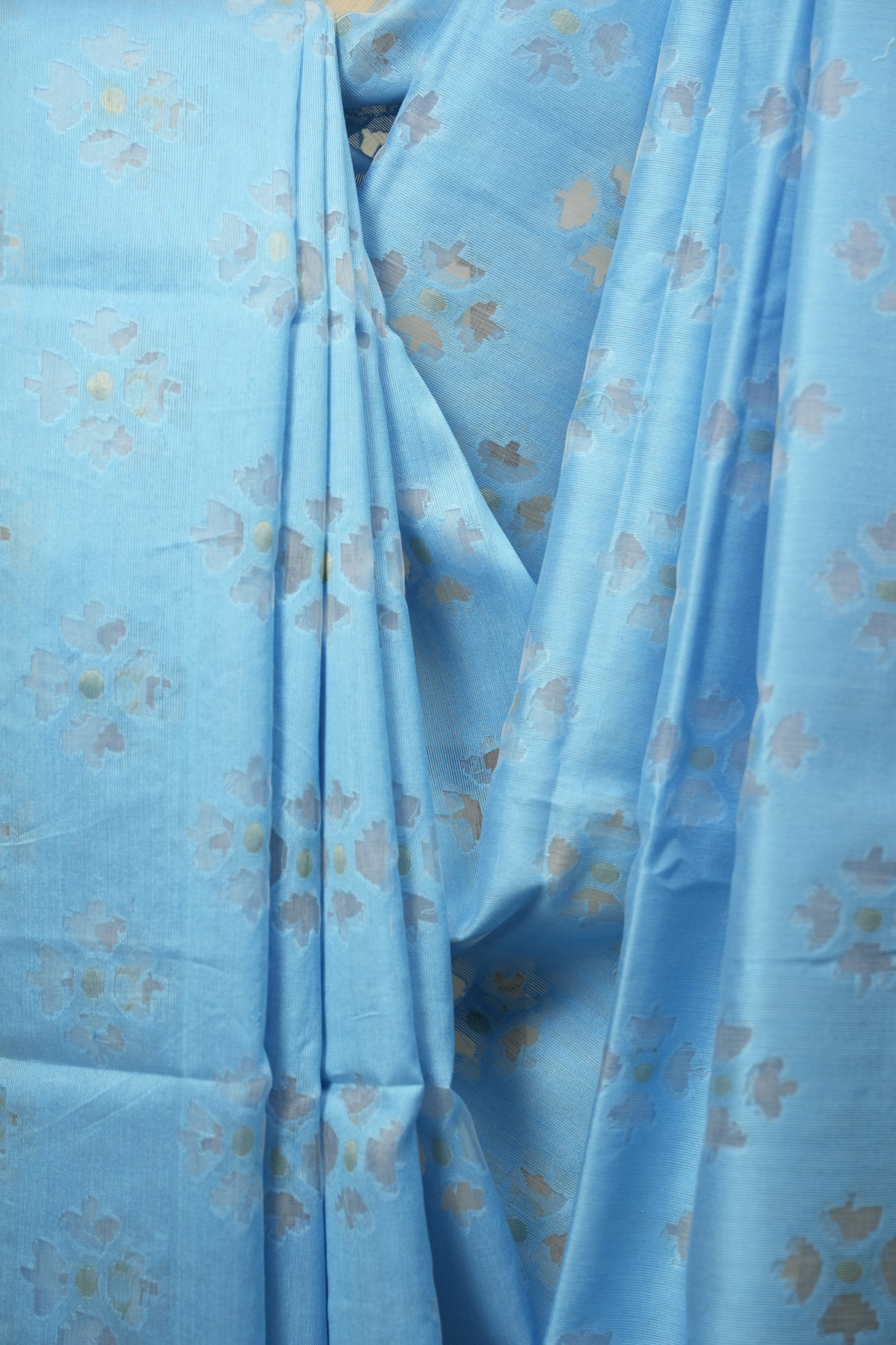 Blue Bengal Cotton Silk Jamdani Saree - SRBBCSJS09