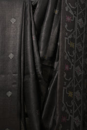 Black Jamdani Tussar Silk Saree - SRBJTSS0013