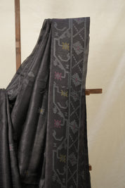 Black Jamdani Tussar Silk Saree - SRBJTSS0013