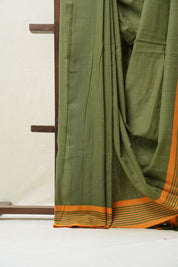 Olive Cotton Ilkal Saree with Stripe Border - SROCIS602