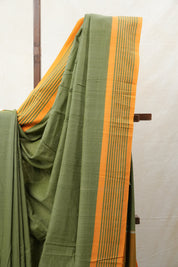 Olive Cotton Ilkal Saree with Stripe Border - SROCIS602