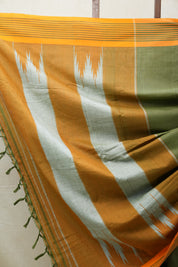 Olive Cotton Ilkal Saree with Stripe Border - SROCIS602