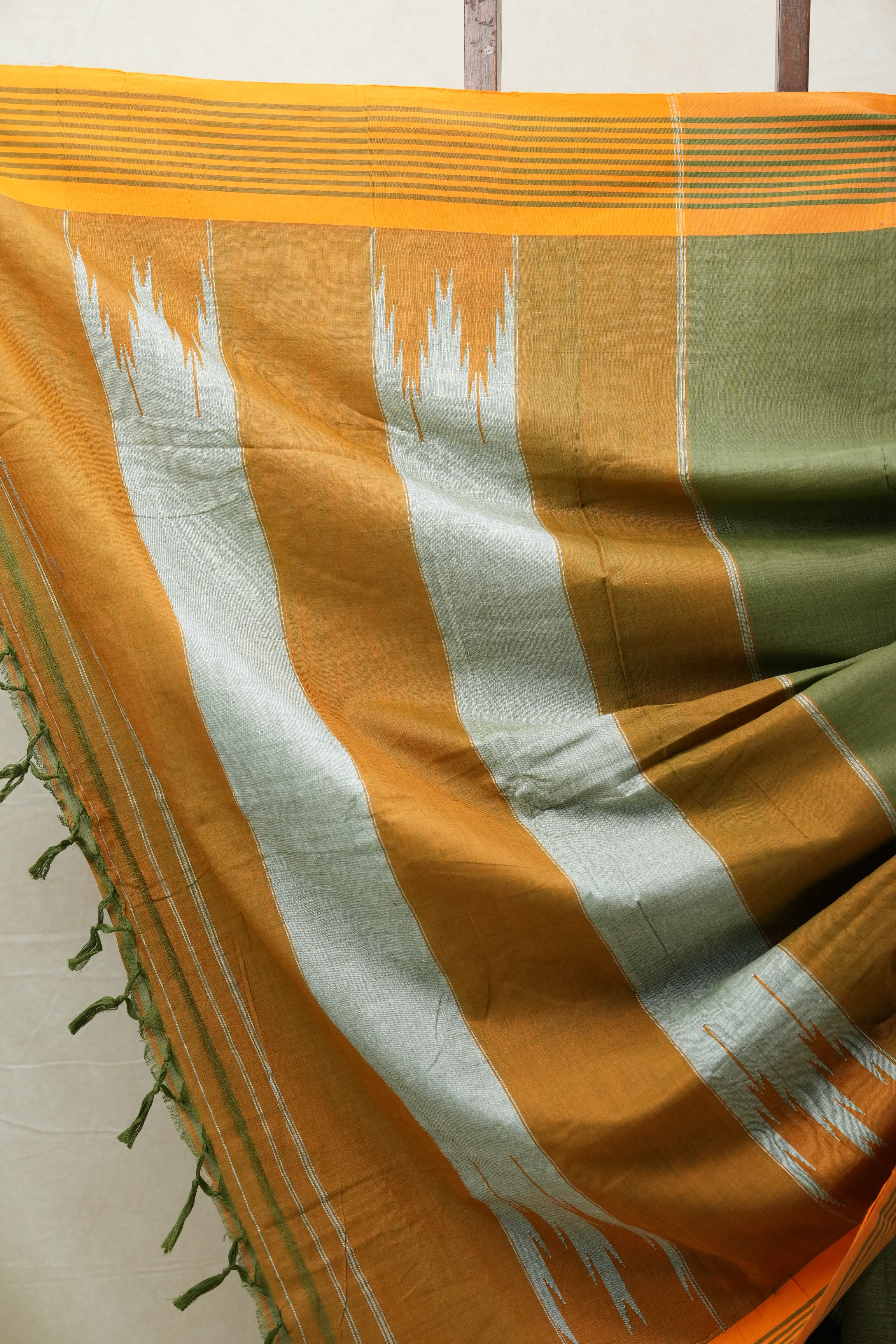 Olive Cotton Ilkal Saree with Stripe Border - SROCIS602
