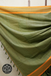 Olive Cotton Ilkal Saree with Stripe Border - SROCIS602