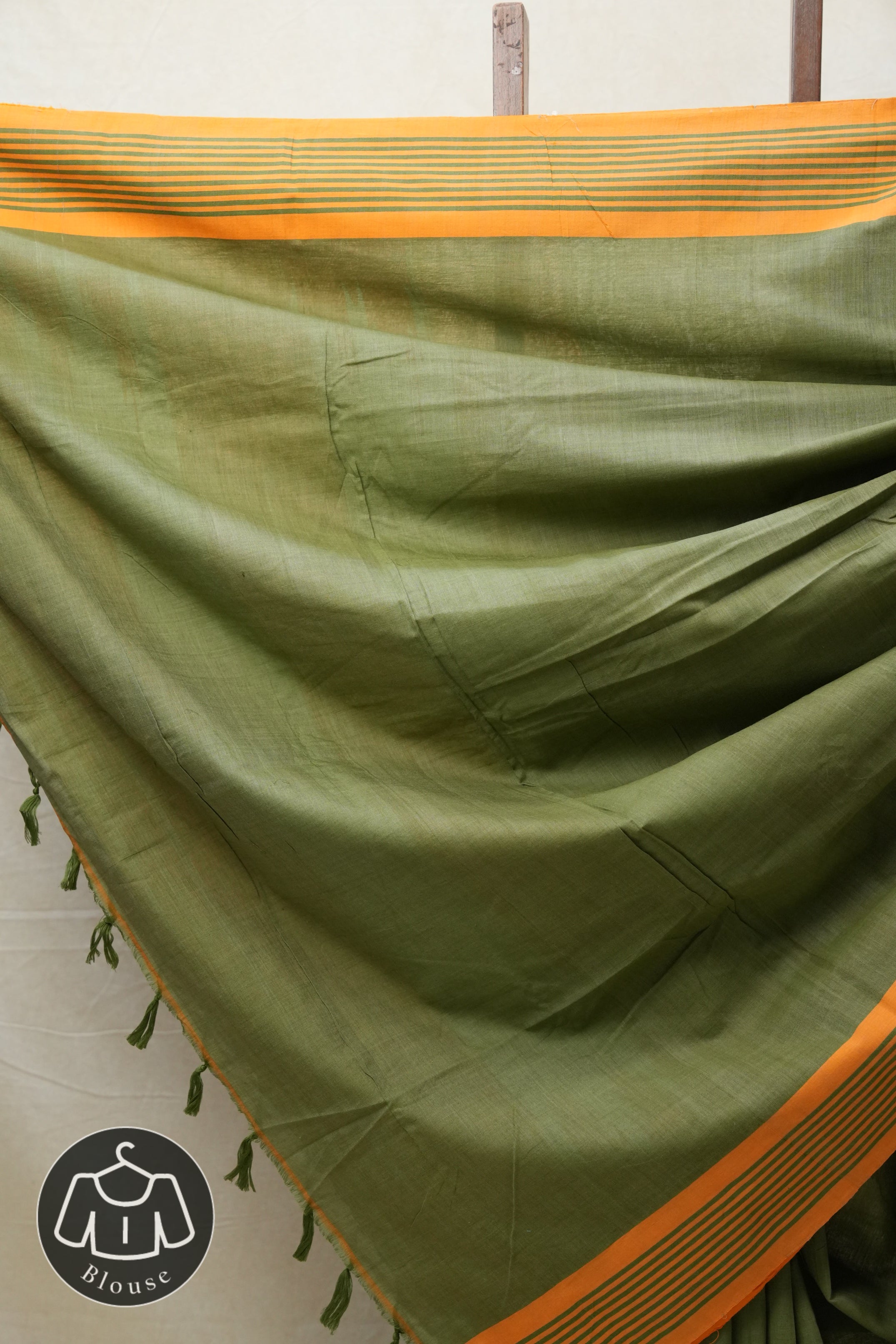 Olive Cotton Ilkal Saree with Stripe Border - SROCIS602