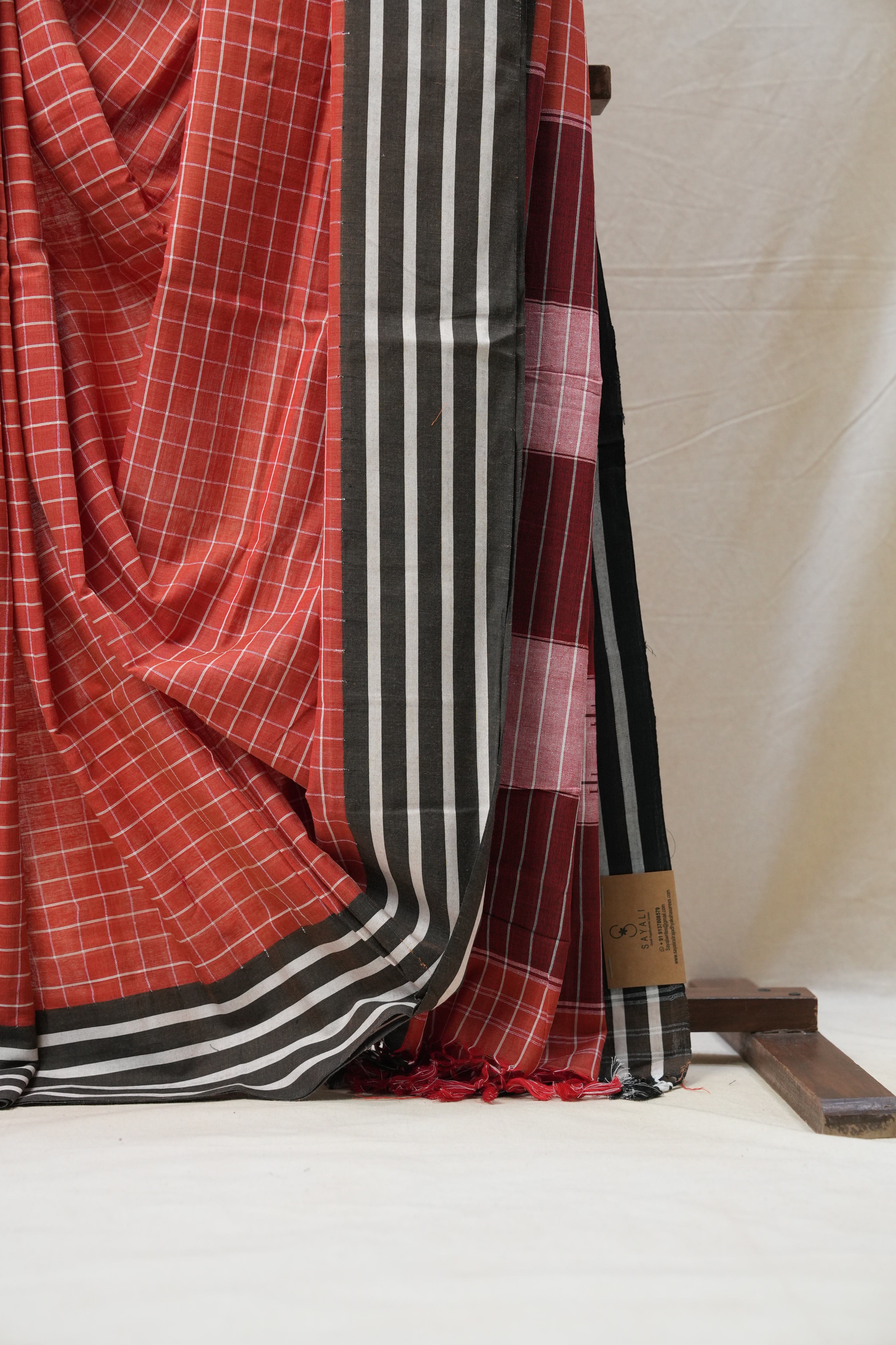 Orange Cotton Ilkal Saree with Stripe Border - SROCIS601