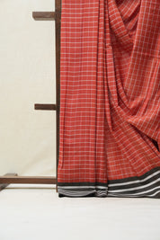 Orange Cotton Ilkal Saree with Stripe Border - SROCIS601