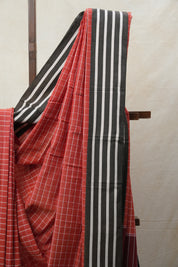 Orange Cotton Ilkal Saree with Stripe Border - SROCIS601