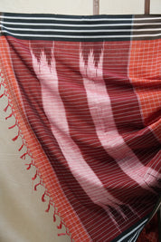 Orange Cotton Ilkal Saree with Stripe Border - SROCIS601