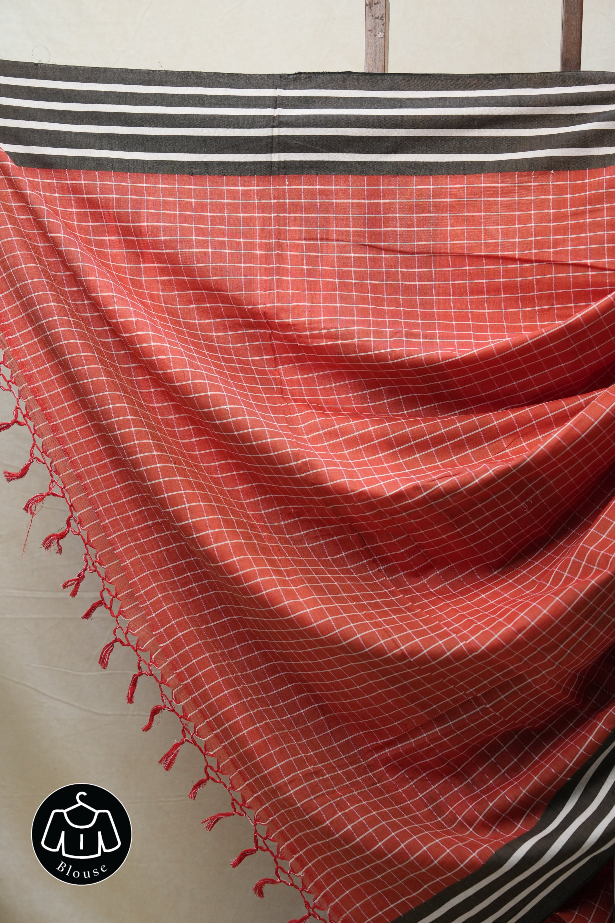 Orange Cotton Ilkal Saree with Stripe Border - SROCIS601