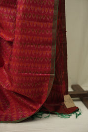 Red Raw Silk Ikat Saree - SRRRSIS1098