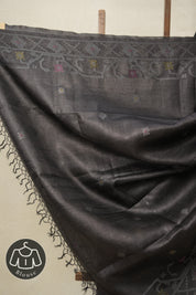 Black Jamdani Tussar Silk Saree - SRBJTSS0013
