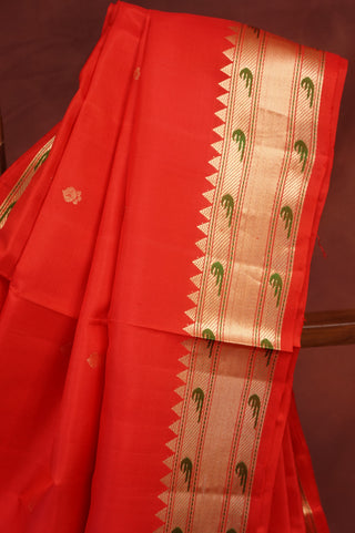 Red Soft Silk Saree With Golden Border