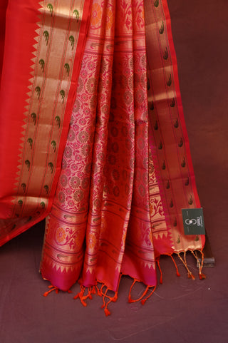 Red Soft Silk Saree With Golden Border
