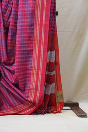 Pink Check Cotton Ilkal Saree with Gayatri Border - SRPCCIS598