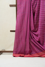 Pink Check Cotton Ilkal Saree with Gayatri Border - SRPCCIS598